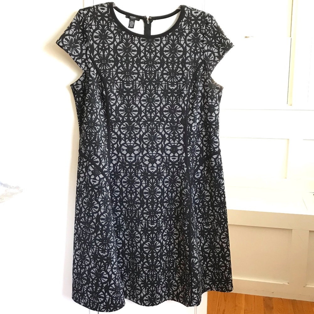ALFANI Fit & Flare Black Lace Look Midi Dress Women’s Plus Size 20W 1X